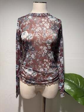 Dealmore Floral Mesh Long Sleeve Top Small